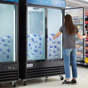 Avantco GD-ICE-49F 53" Black Customizable Indoor Glass Door Ice Merchandiser