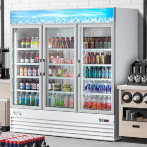 Avantco GDC-69-HC 78 1/4" White Customizable Swing Glass Door Merchandiser Refrigerator with LED Lighting