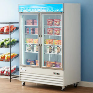 Avantco GDC-49F-HC 53" White Customizable Swing Glass Door Merchandiser Freezer with LED Lighting